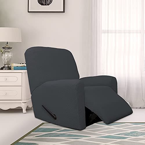 Dark Gray Stretch Jacquard Recliner Couch Cover, Washable Sofa Protector