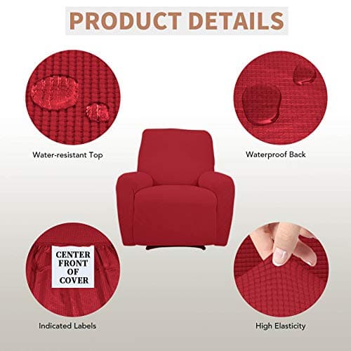 100% Waterproof Recliner Slipcover, Leakproof Couch Cover, Christmas Red