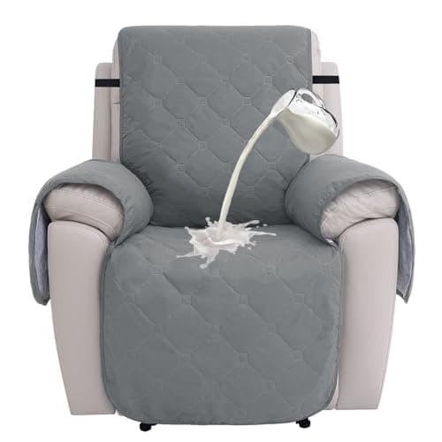 100% Waterproof Recliner Chair Covers, Non-Slip, Pet-Durable, with Pocket (Dark Grey)
