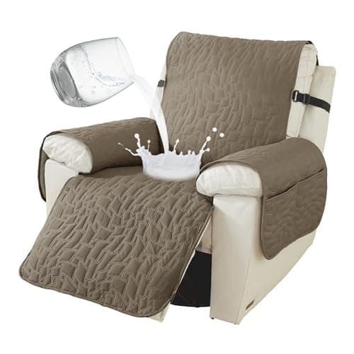 100% Waterproof Recliner Chair Covers, Non-Slip & Pockets for Kids & Pets, Khaki, 23IN — Coffee