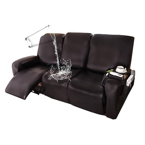 PU Leather Recliner Cover with Armrest Storage, 6-Piece Waterproof Sofa (Black) — Chocolate Color
