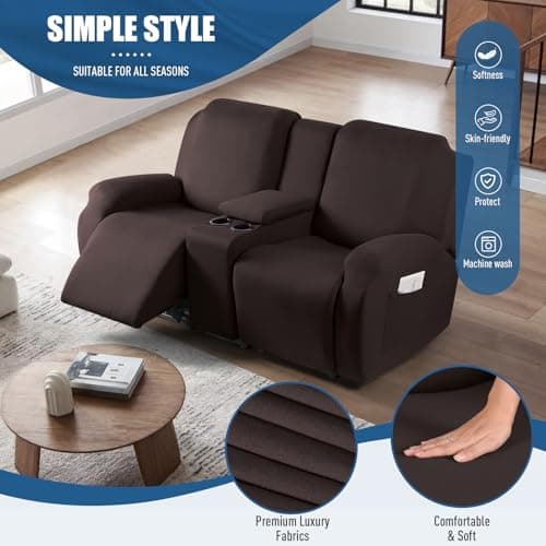 TAOCOCO Coffee 2 Seat Recliner with Console Slipcover