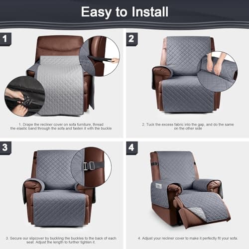 KinCam Waterproof Recliner Chair Cover, Dark Gray, Pet and Kids Protection