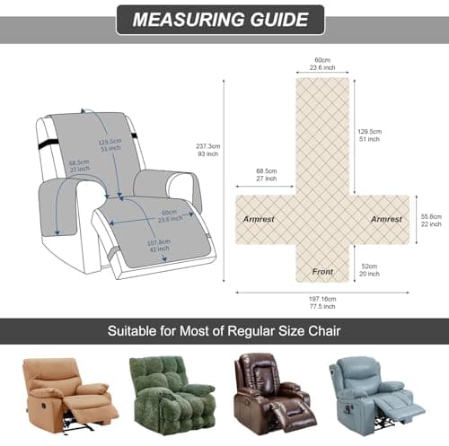 100% Waterproof Recliner Chair Cover, Non-Slip Fabric for Living Room