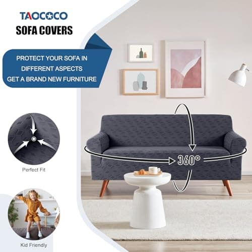 TAOCOCO Dark Grey 3 Seater Stretch Sofa Cover with Throw Pillow Protectors