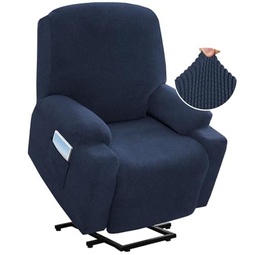 H.VERSAILTEX Grey Soft Thick Jacquard Stretch Recliner Cover with Side Pocket — Navy