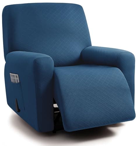 ULTICOR Squared Jacquard Design 3 Seater Recliner Sofa Covers, Dark Grey — Navy