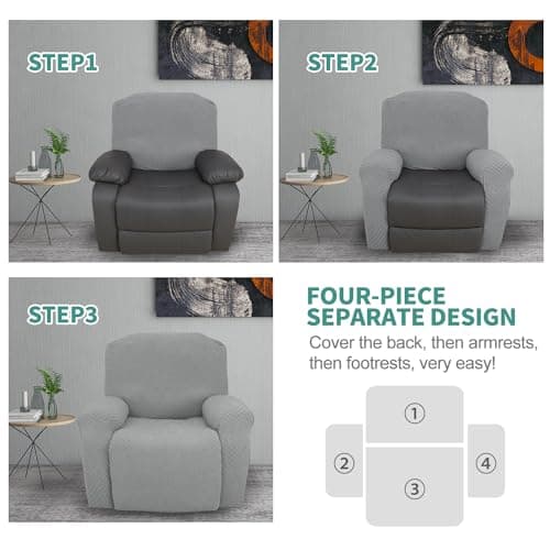 YEMYHOM Stretch Recliner Slipcover with Side Pocket, Light Gray