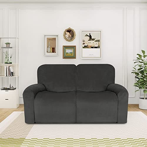 Easy-Going Dark Gray Velvet 6-Piece Recliner Loveseat Covers