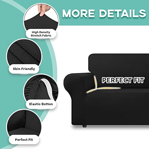 CWK Non-Slip Stretch Couch Covers for 3 Cushion Sofas (Large, Black)