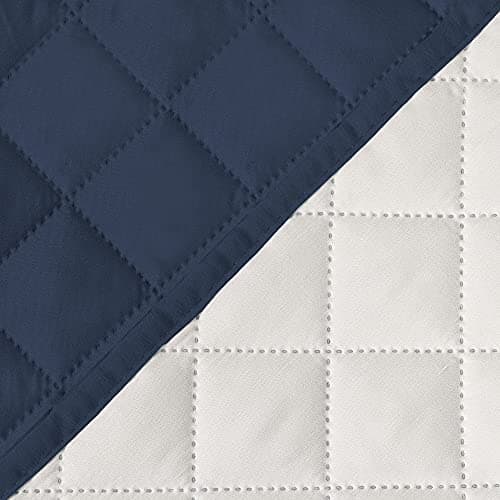 H.VERSAILTEX Ivory/Beige Loveseat Slipcover, Non-Slip Elastic Strap, Water Resistant, Seat Width to 46" — Navy/Beige