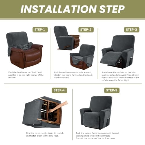 AZON Velvet Stretch Recliner ChairCover, 1-Piece Washable, Elastic Protector