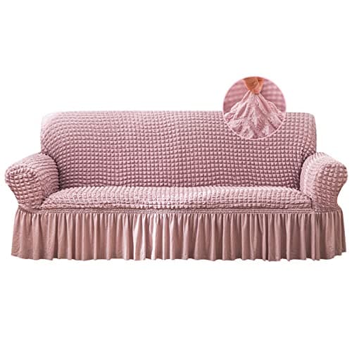 Jeloris Stretch Loveseat Slipcover, Durable Kids & Pet-Friendly Sofa Cover (Medium, Khaki) — Pink