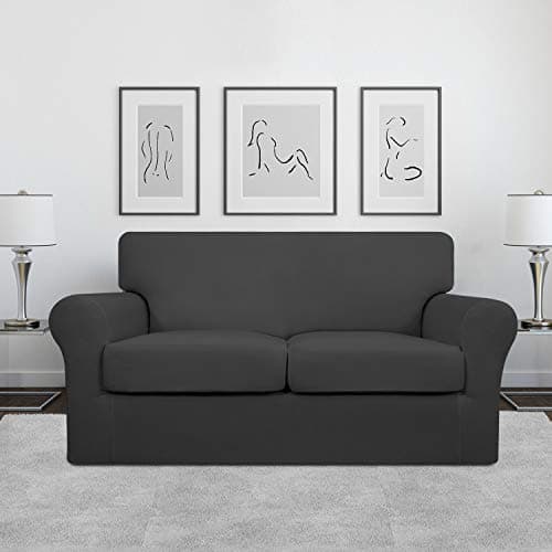 Elastic Pet Sofa Cover - Washable Soft Couch Protector for 2 Cushions (Love Seat, Dark Gray)