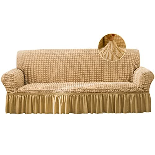 Jeloris Stretch Loveseat Slipcover, Durable Kids & Pet-Friendly Sofa Cover (Medium, Khaki) — Beige