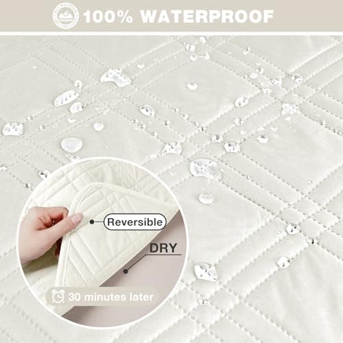 TAOCOCO Waterproof L-Shaped Sectional Sofa Covers, Large Gray, Reversible, Pet & Kids Protection — Off White