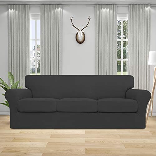 Pet and Kid-Friendly Large Dark Gray Stretch Couch Cover