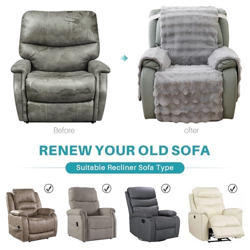LiveGo Thick Quilted Slipcover for 23 Inch Recliner Chair (Light Gray)