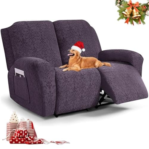 Brown 6-Piece Stretch Jacquard Loveseat Cover, Soft & Breathable, Elastic Fit, Pet-Friendly Protection