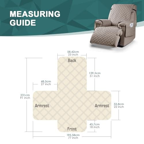 Ruaozz Waterproof Recliner Chair Cover with Elastic Straps for Kids and Dogs, Khaki, 23