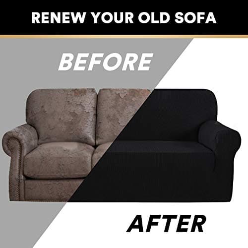PrinceDeco Stretch Sofa Cover for 3 Cushion Couch (Sofa, Black)
