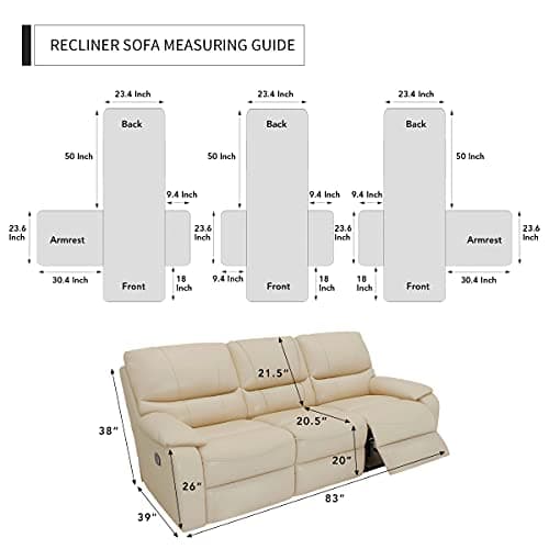 Easy-Going Recliner Sofa Cover, 3 Seat Gray/Light Gray