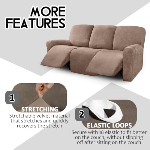ULTICOR Stretch Velvet 3 Seater Recliner Sofa Covers (Sand)