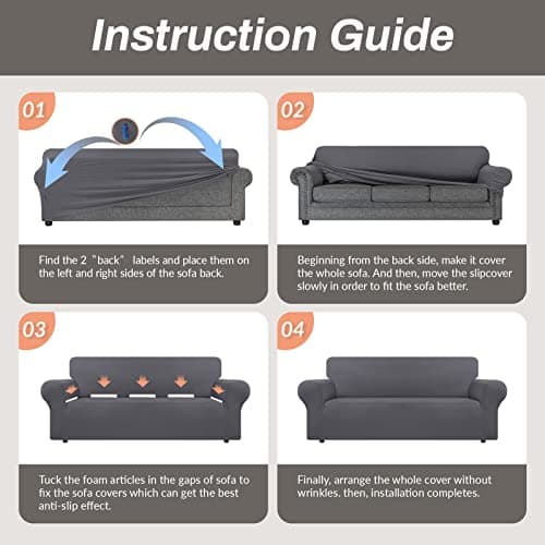 AZON Stretch Spandex Couch Cover, Large Dark Grey