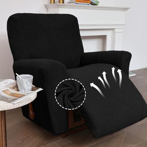 KEKUOU Stretch Recliner Chair Cover, Black, 1 Size Fit Lazy Boy