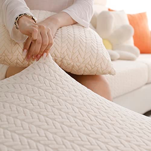 Elastic Couch & Sectional Slipcovers L-Shaped Chaise Grey/White Living Room Furniture Protector — A Wheat Beige