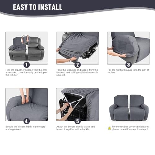 KinCam Stretch Recliner Cover, Dark Gray Stripe, 2 Seater
