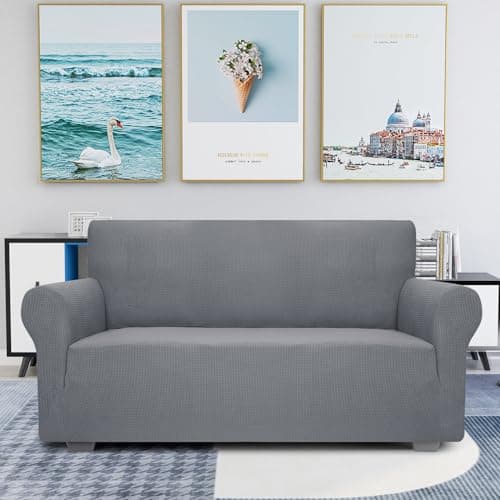 JIVINER High Stretch Loveseat Sofa Slipcover Light Gray Small Checks
