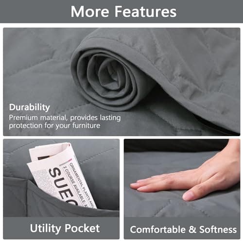 100% Waterproof Recliner Chair Covers, Non-Slip, Pet-Durable, with Pocket (Dark Grey)