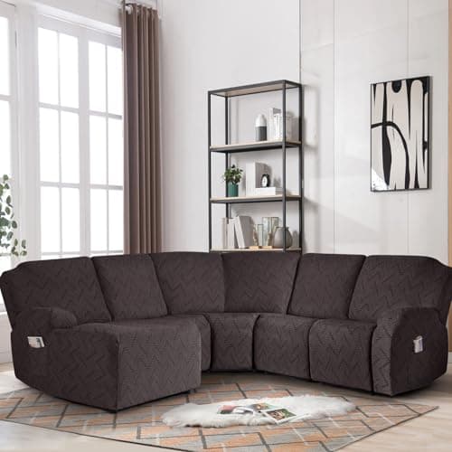 Ruaozz Chocolate Oversized Chaise Couch Cover for L-Shaped Recliner With Pocket