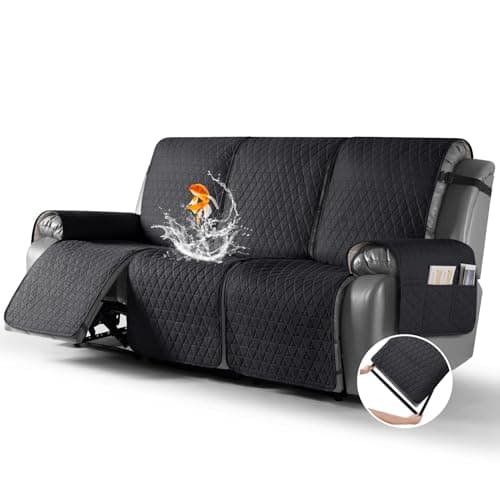 TAOCOCO 100% Waterproof Recliner Sofa Cover, Non-Slip Brown 3 Seater — Black