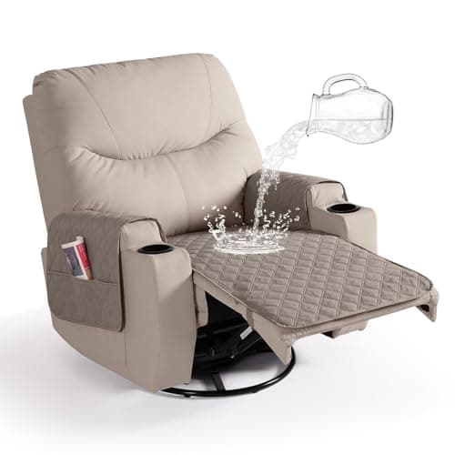Waterproof Recliner Chair Covers: Non Slip, Washable, with Pocket (Khaki)