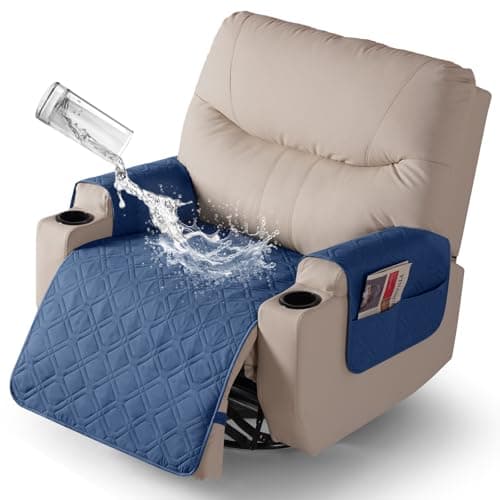 VANSOFY Dark Gray Recliner Chair Covers, 100% Waterproof & Non-Slip — Ocean Blue