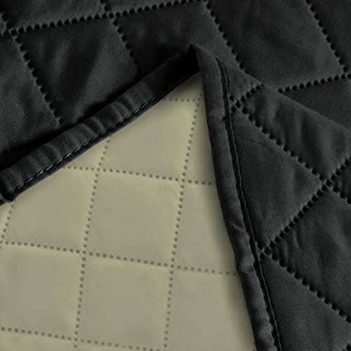 Deeky Reversible Waterproof Couch Cover for 3-Cushion Furniture — Black/Beige