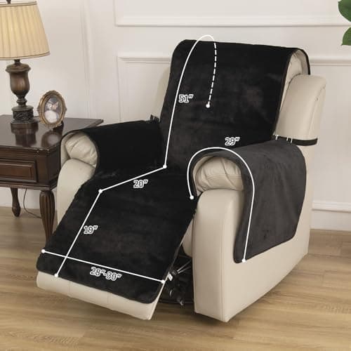 RBSC Home Ivory Antislip Recliner Chair Slipcover with Elastic Straps — Black