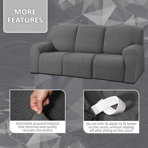 ULTICOR Dark Grey 3 Seater Recliner Sofa Covers