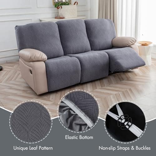 Waterproof Recliner Sofa Slipcover Set for 3 Seater Couch (Dark Gray)