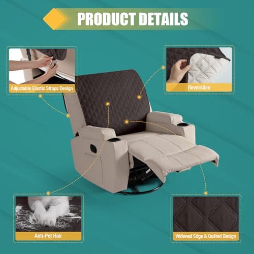 100% Waterproof Recliner Chair Covers, Non-Slip Headrest Protection, Washable Straps Included, Chocolate