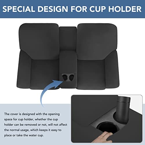 Dark Gray Stretch Recliner Loveseat Cover with Center Console Fleece Slipcover 2 Seats Washable