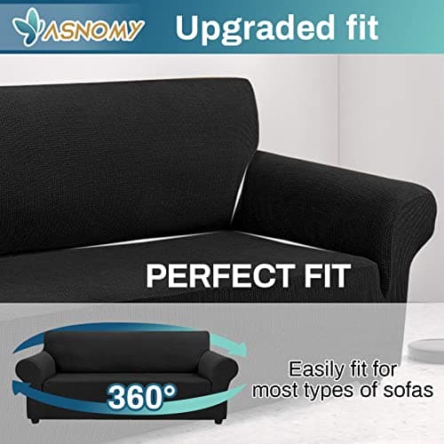 Asnomy Stretch Sofa Covers for 3 Cushion Couch, Pet Protector Spandex Jacquard Fabric