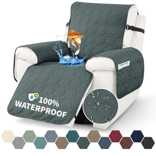 XINEAGE 100% Waterproof Recliner Chair Cover with Non-Slip Pockets (Coffee, 23.6") — Dark Gray