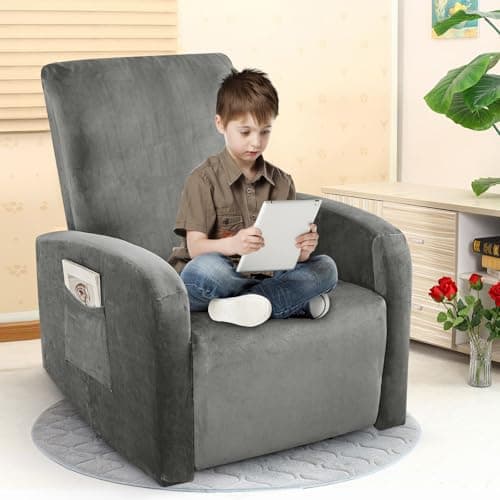 Lazy Boy Velvet Recliner Cover 3-Piece Elastic Stay in Place (Grey)