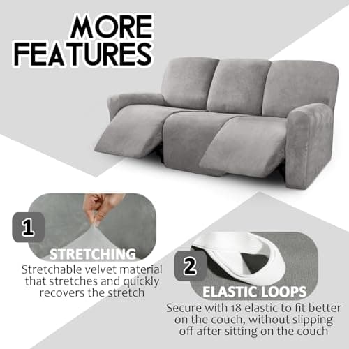 ULTICOR Velvet 3 Seater Recliner Sofa Covers, Light Grey