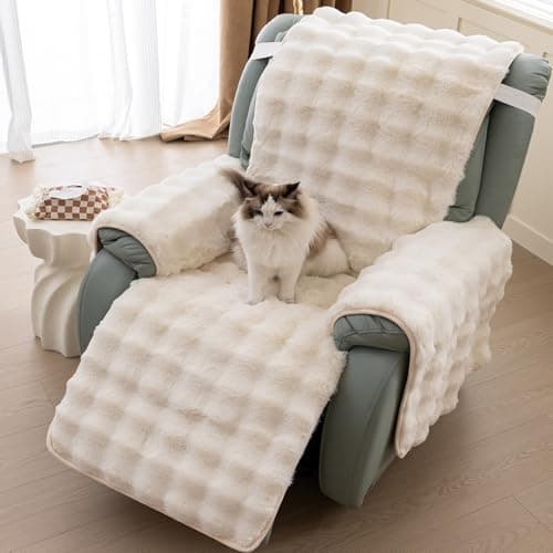 LiveGo Thick Rabbit Recliner Slipcover for 23 Inches Chair (Light Brown) — Cream White