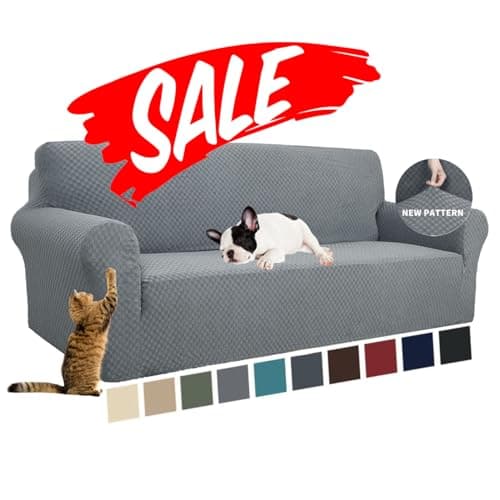 YEMYHOM High Stretch Jacquard Couch Cover, Pet-Proof Light Gray Slipcover for 3-Cushion Sofa