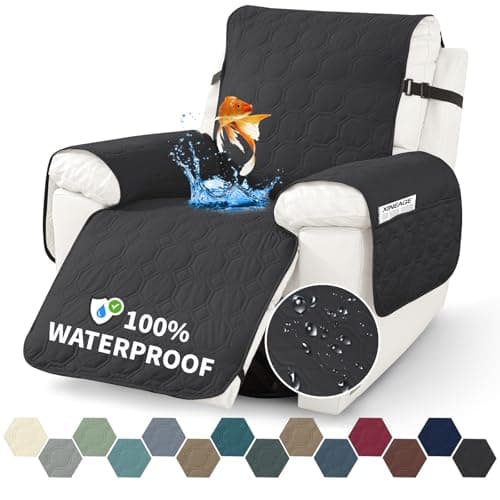 XINEAGE 100% Waterproof Recliner Chair Cover with Non-Slip Pockets (Coffee, 23.6") — Black